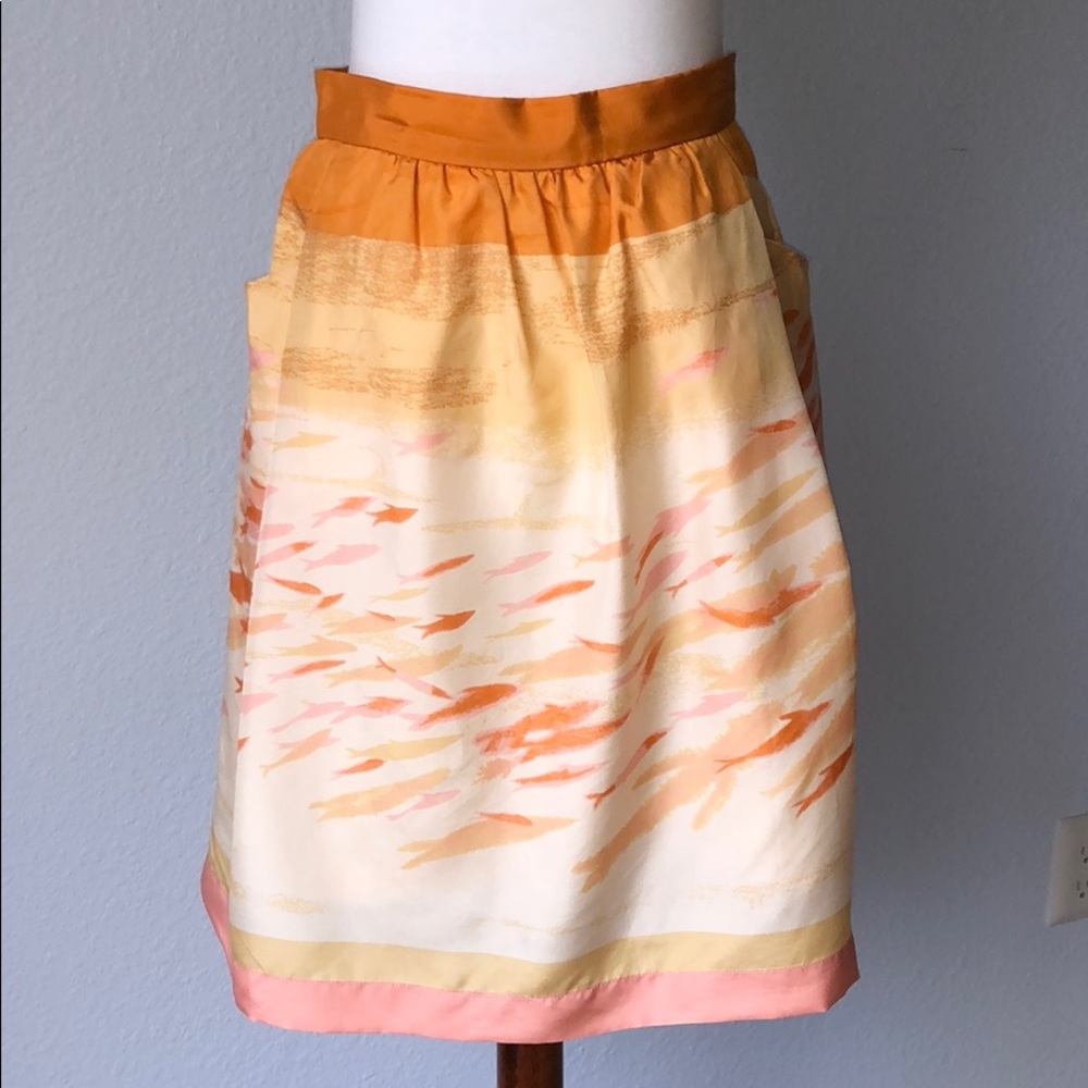 ANTHROPOLOGIE Orange silk goldfish skirt We❤️Vera